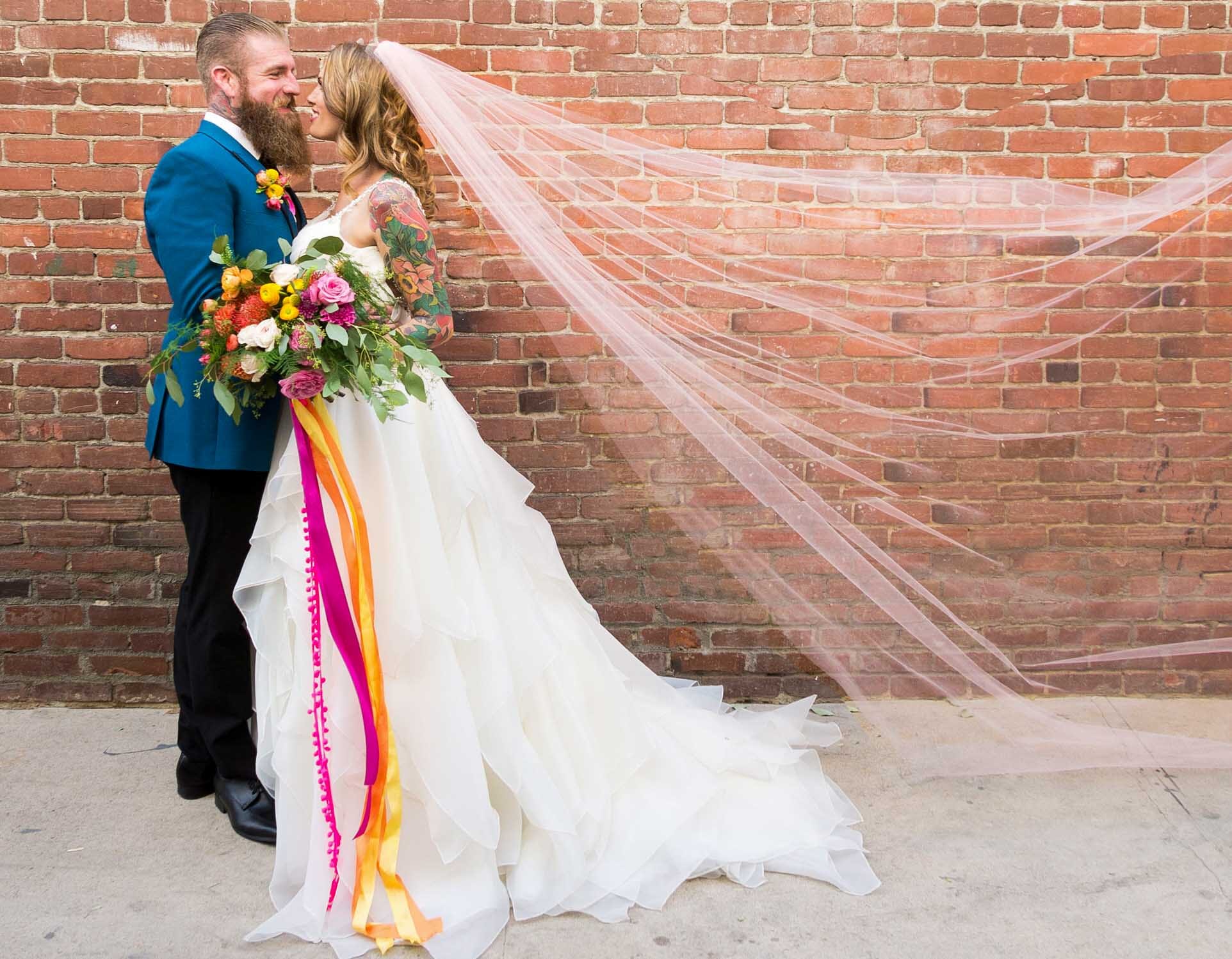 Bright summer wedding flowers.