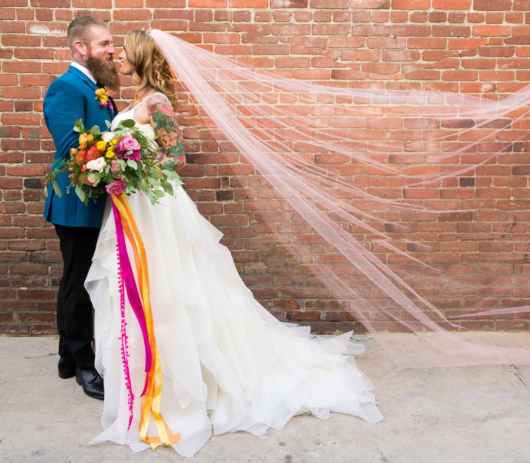 Bright summer wedding flowers.