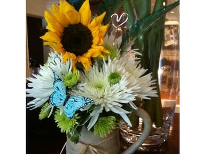 Flower Arrangement with Light Blue Butterfly