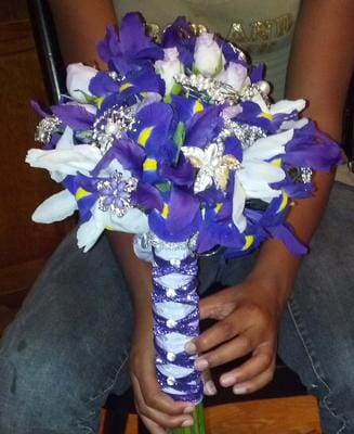 Purple Iris and Rose Bouquet