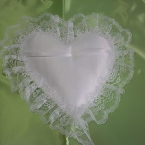 Satin/lace Heart Pillow White