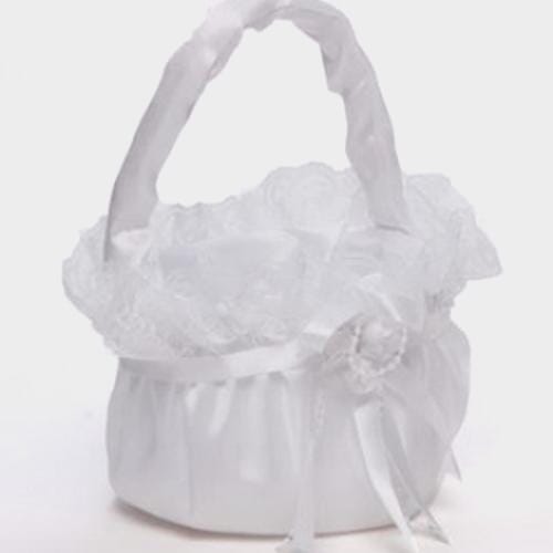 Merry Basket W/ Lace & Rose White