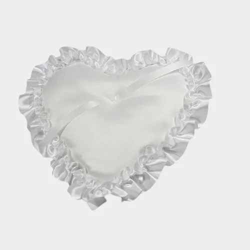 White Satin Heart With Satin Ruffle Trim